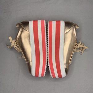 Metallic Gold Sneakers Shoes Red & Pink Platforms